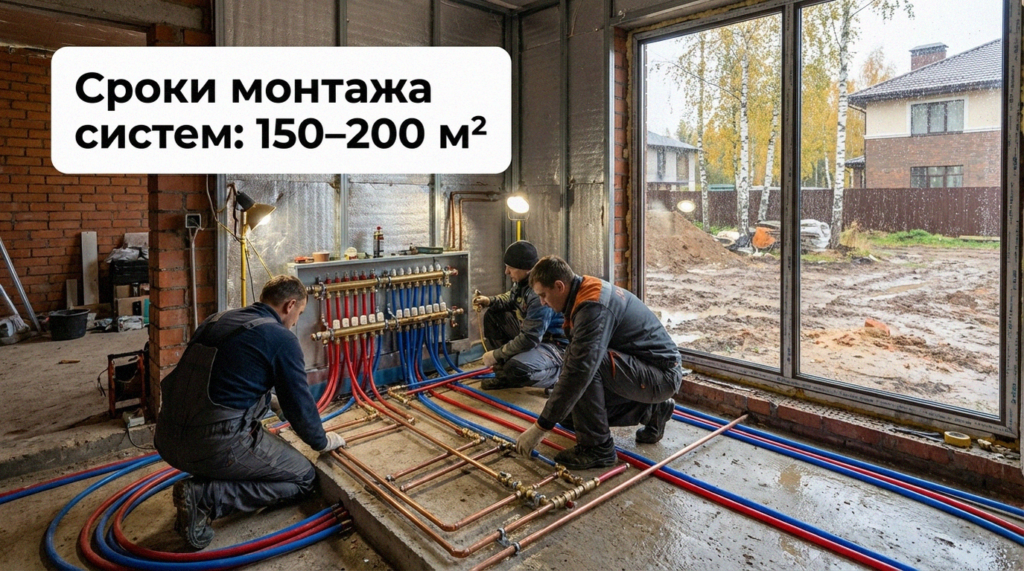 Процесс и этапы сроков монтажа инженерных систем под ключ для частного дома 150-200 м²