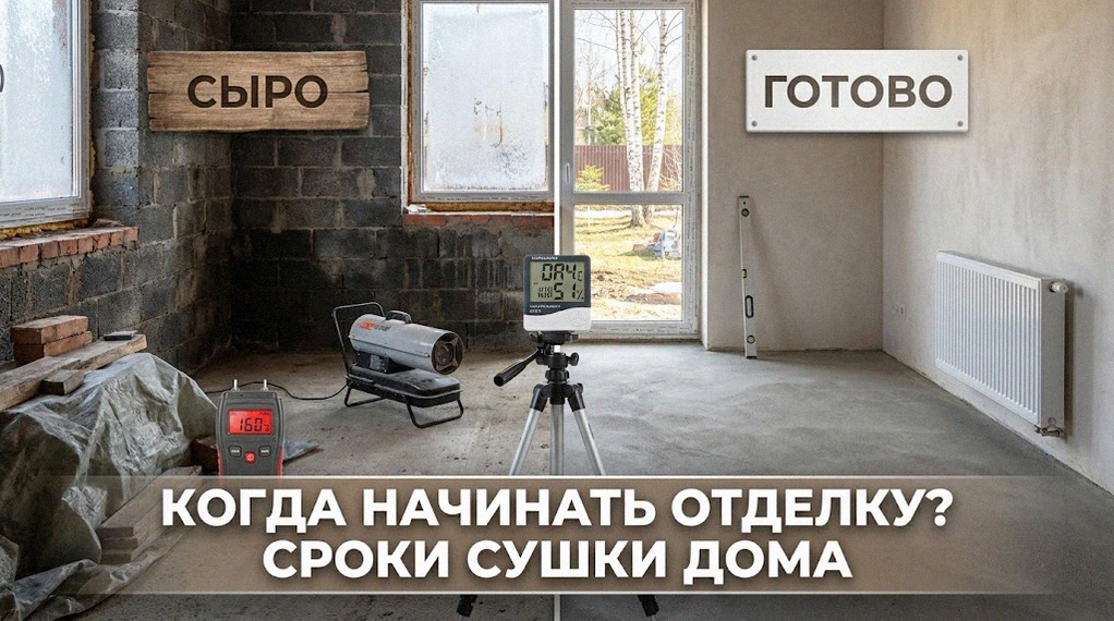 Коробка загородного дома на этапе просушки стен перед началом отделочных работ