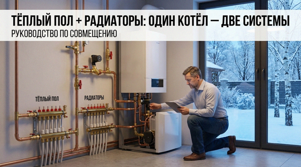 Схема системы отопления с теплым полом и радиаторами от одного котла