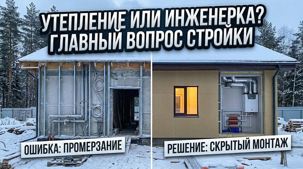 Сравнение этапов утепления фасада дома и прокладки инженерных коммуникаций