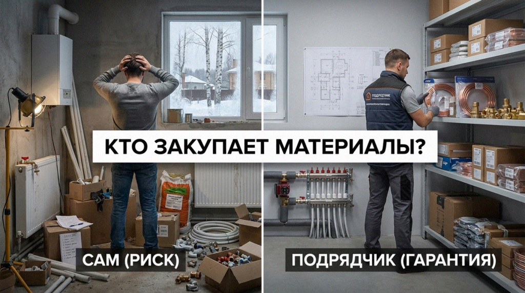 Сравнение закупки материалов для инженерных систем подрядчиком и заказчиком